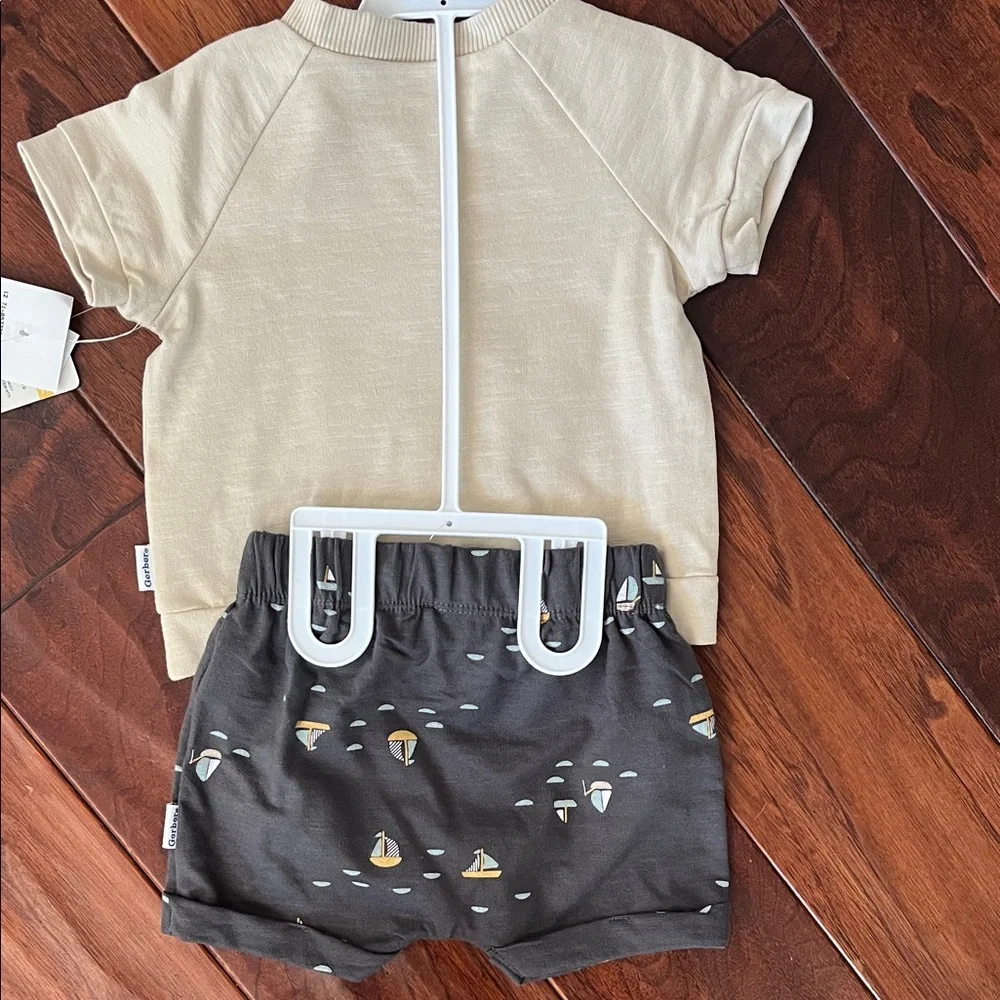 Gerber Cream and Gray Baby Shorts Set with Sailboat Design